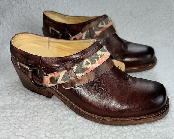 Bed Stu Shoes - Bed Stu Triad Distressed Dark Brown Leather Harness Mule - Size 7.5 - X3